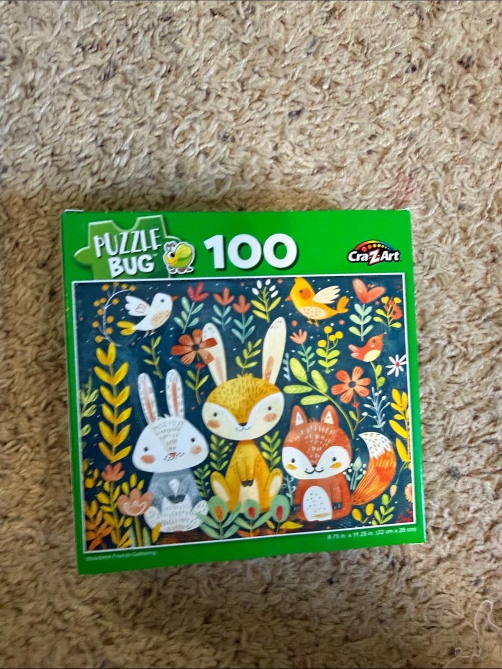 Puzzle Bug 100-Piece Kids Puzzle - Green Box, Woodland Animals